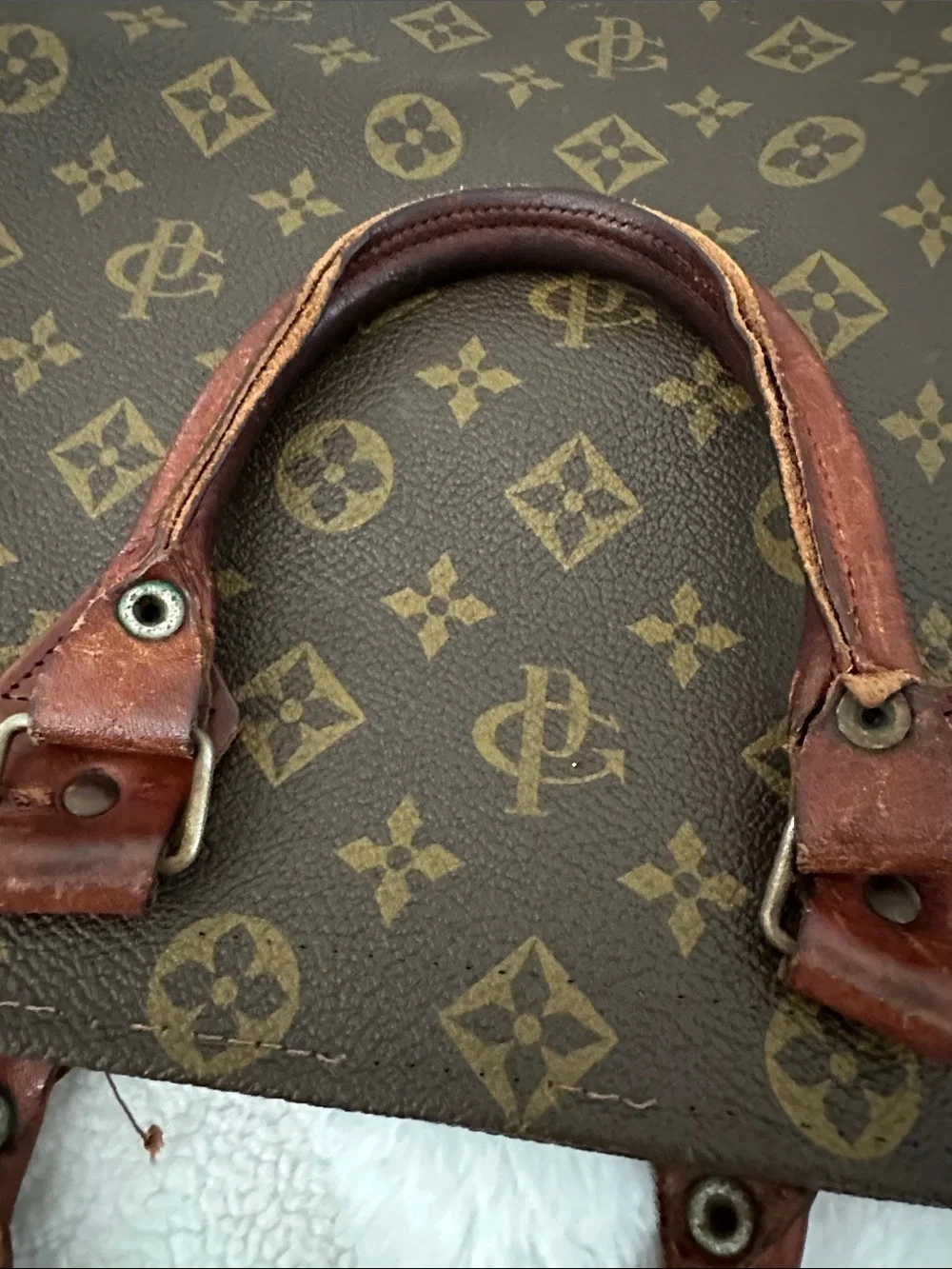Monogram Pattern Canvas Tote Bag - Brown